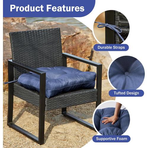 4pk Outdoor Chair Cushions Patio Chair Cushions with Ties, 19x19 Tufted Outdoor Seat Cushions, Waterproof Patio Furniture Cushions, Outdoor Dining Chair Pads, Navy