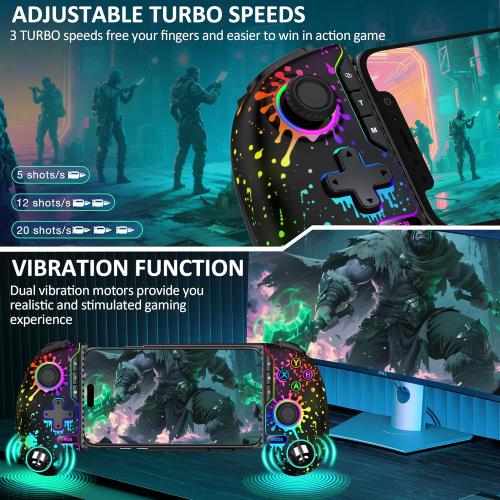 Wireless Phone Controller for iPhone/Android with Hall Joystick/Trigger, Mobile Gaming Controller Support Xbox Cloud, Steam Link, Call of Duty, Roblox, Cloud Android iOS Controller (Black-Spray)