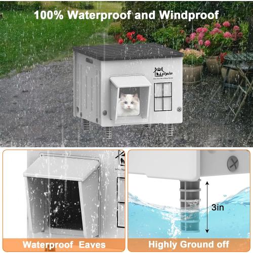 Large Heated Cat House for Outside Cats in Winter, Lslpin Weatherproof & Insulated Outdoor Feral Cat House with Escape Door,Outside Cats House Shelter with Heating Pad 21.6×16.9×17.5