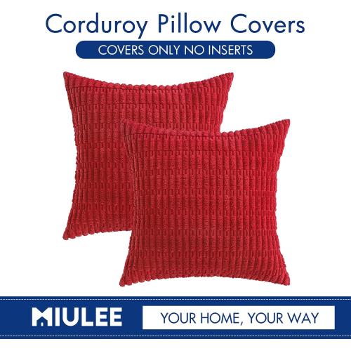 MIULEE Pack of 2 Red Corduroy Decorative Pillow Covers 18x18 Inch Soft Boho Striped Throw Pillow Covers Modern Farmhouse Home Decor for Sofa Living Room Couch Bed