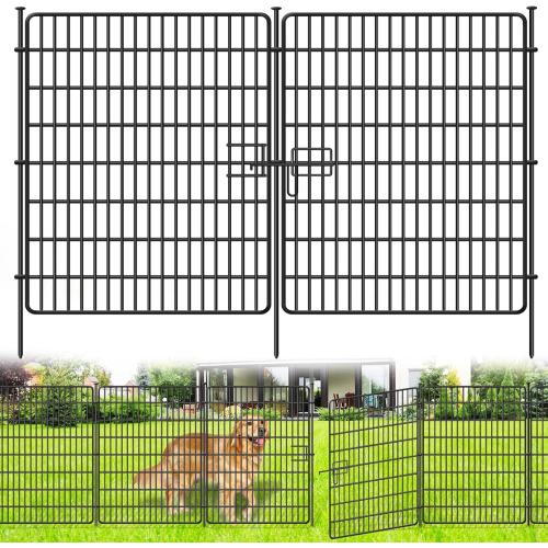 Size 32x 36 15 Panels No Dig Fence with Gate, 32 in(H) X 36 ft(L) Garden Decorative Fence Animal Barrier for Dogs, Rustproof Metal Garden Edging Border for Outdoor, Yard, Patio, Black