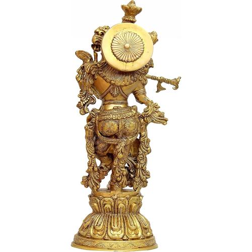 QT S Krishna Brass Statue Antique Krishna Statues Brass Kishan Krishna Murti Idol Statue Sculpture Krishna God of Compassion Tenderness & Love Handmade in Nepal