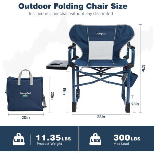 SUNNYFEEL Camping Directors Chair Aluminum Oversized Portable Folding Chair with Side Pocket and Adjustable Side Table for Beach, Fishing, Trip, Picnic, Lawn, Concert Outdoor Foldable Camp Chairs