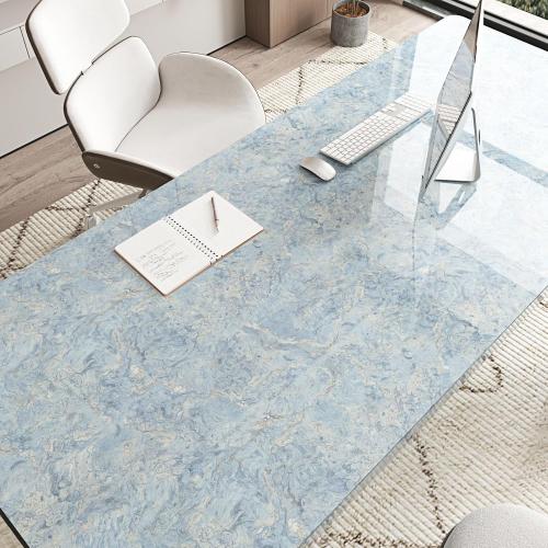 Wallercity Cream Blue Marble Contact Paper for Countertops 24x315 Waterproof Kitchen Wallpaper Peel and Stick Countertops Removable Glossy Granite Marble Wallpaper for Bathroom Table Top Desk Wrap
