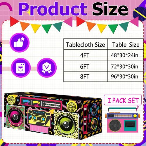 6FT 80s 90s Theme Party Tablecloth, 80s 90s Decorations for Back to 80s 90s Hip Hop Birthday Party