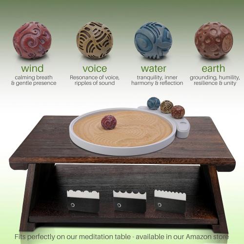ENSO Japanese Zen Garden Kit for Desk - Inori Premium Sand Garden Gift Set for Meditation Therapy - Mini Zen Décor Office Desktop Accessories - Solid Wood Tray, 4 Hand Crafted Spheres & Custom Holder