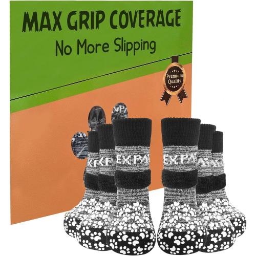 EXPAWLORER 6Pcs Anti-Slip Dog Socks to Prevent Licking Paws,Dog Shoes for Hot/Cold Pavement,Best Paw Protector Traction Control on Hardwood Floor,Dog Booties for Puppy Small Medium Large Senior Dogs