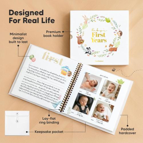 Keepsake Baby Memory Book, Girl, Boy - Beautiful First 5 Year Journal Book, 100 Pages Newborn Milestone Scrapbook, From Pregnancy to Age 5, First Time Mom Gifts for Baby Shower, Gender Neutral (Muse)