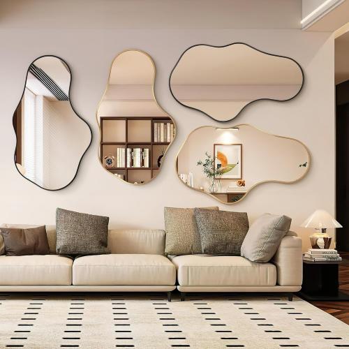 Irregular Wall Mirror - Wall Mirrors Decorative 24x 40 Asymmetrical Abstract Mirror Aviation Aluminum Alloy Frame Unique for Bathroom, Bedroom, Living Room, Cloakroom, Entryway Gold