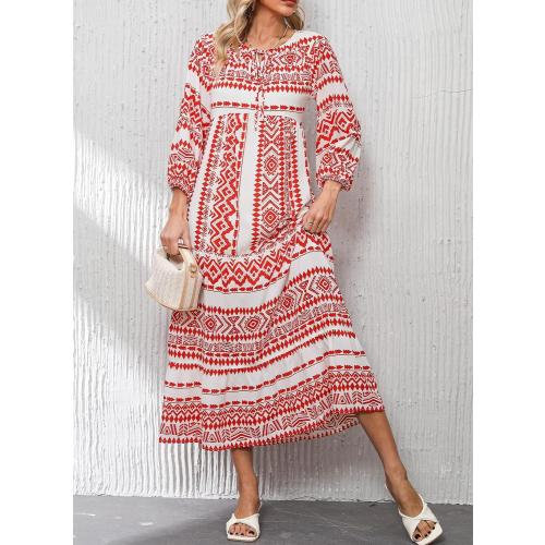 Size M...Dokotoo Women Boho Maxi Dresses 2026 V Neck Long Puff Sleeve Smocked Ruffle Flowy Casual Dress