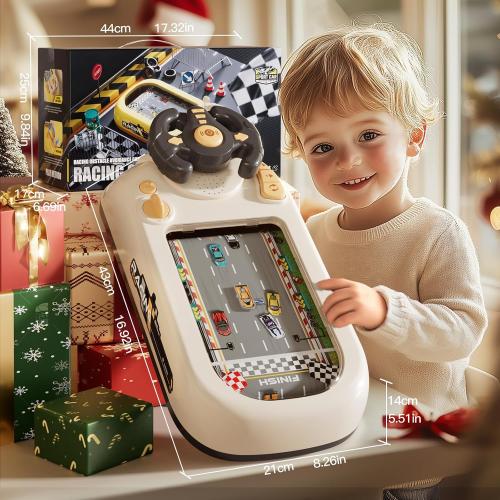 Car Adventure Toy with Steering Wheel,Musical Steering Wheel Toys,Interactive Simulation Driving Toddler Simulated Driving Racing Car for Kids 4-6,for Kids Girls Xmas Birthday Gifts(White)