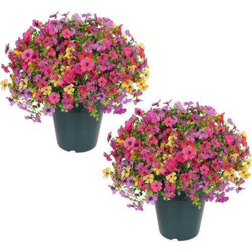 ONLY YELLOW ❗❗Velener Artificial Flowers for Outdoors- 20” Potted Plant Fake Silk Daisy Bush-UV Resistant Artificial Outdoor Plant for Front Porch, Garden, Yard, Patio Decor(Mixed Colors)