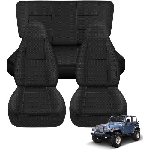 Seat Covers Compatible with Jeep Wrangler TJ 1997-2002 Full Set, Air-Mesh Breathable Automotive Cover Cushion Accessories (All Black)