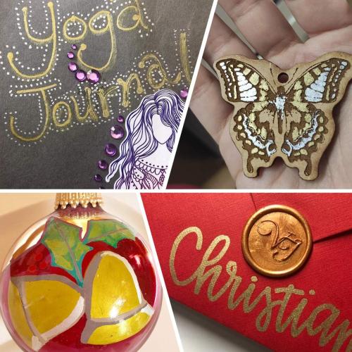 Paint Pen Gold Silver Metallic Permanent Acrylic Markers Set for Fabric Glass Rock Wooden Ceramic Leather Tire Painting, 0.7mm Extra Fine Tip (3pcs Gold 3pcs Silver)