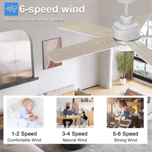 42 Inch White Ceiling Fan with Light and Remote Control,Dimmable 3 Color Temperatures LED Ceiling Fan,6 Speeds Reversible DC Motor,5 Blades Modern Ceiling Fans for Indoor or Covered Outdoor