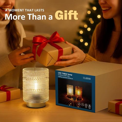 2 Pack Battery Operated Decorative Aesthetic Lamp with Timer for Dorm/Office/ Patio/Bedside/,Small Cordless Table Lamps with LED Warm Bulb for Shelf/Coffee Table/Entryway/ Mantle/Dresser Decor(Clear)