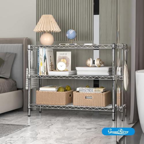 3-Shelf Adjustable Metal Shelf Wire Shelving Storage Rack for Office,Kitchen,Bedroom,Bathroom,Laundry,Pantry Basement,Garage(Chrome,36 L x 14 W x 30 H)