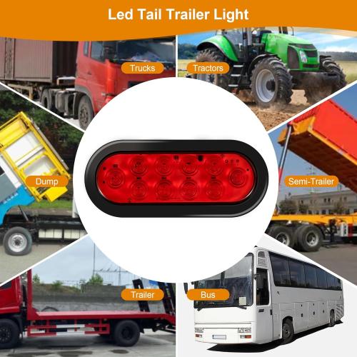 6 Oval LED Trailer Lights Kit, 2PCS Waterproof Stop/Turn/Brake Tail Lights with 10 LED Markers for Truck, RV, Boat, Trailer (Red) DOT Compliant