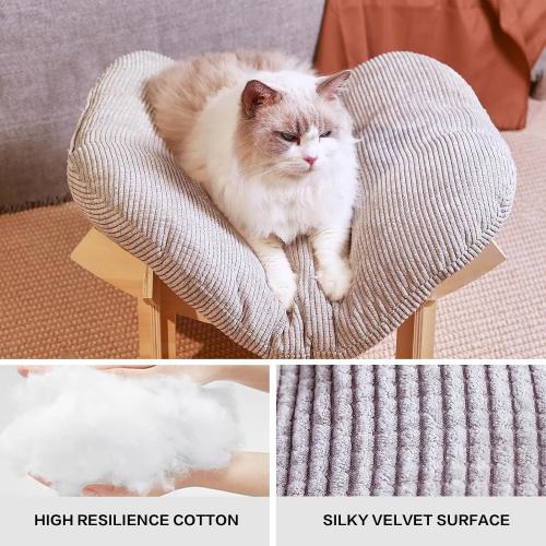 Wooden Elevated cat Hammock Bed, Featuring a Fluffy and Warm Cuddle Bed, Wooden Cat Furniture Can fit cat Scratch mat，Scratcher