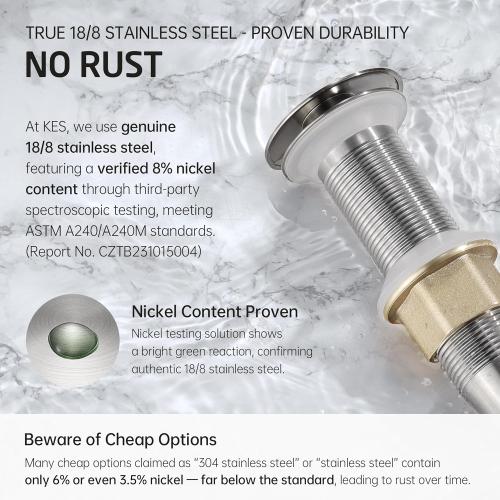 KES Bathroom Sink Drain with Strainer Basket Hair Catcher Anti Clog Pop Up Drain Stopper Vanity Vessel Sink Without Overflow, Brushed Nickel All Metal Rustproof 304 Stainless Steel, S2013D-BN