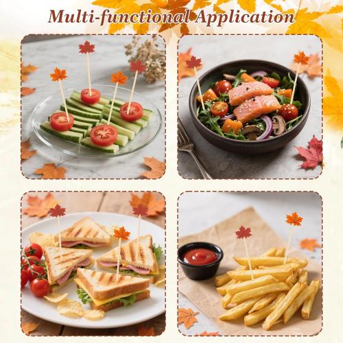 Fall Thanksgiving Cocktail Picks, 200 Pcs Maple Leaves Cocktail Toothpicks, Fancy Bamboo Toothpicks Skewers for Appetizers Charcuterie Food Fruit Drinks AutumnThanksgiving Themed Party Decor Supplies