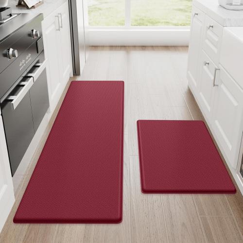 StepRite Kitchen Mats, 2PCS Kitchen Rugs, Cushioned Anti Fatigue Kitchen Mats for Floor, Non-Slip Standing Desk Mat, Waterproof Kitchen Rug Set for Kitchen, Floor, Office, 17.3x30 17.3x47, Red