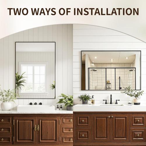 FICTOR Bathroom Vanity Mirror-Black,30x20 Inch, Shatterproof & Anti-Rust, Wall Mount Rectangle Mirrors with Metal Frame for Over Sink, Bathroom, Bedroom, Living Room,Entryway