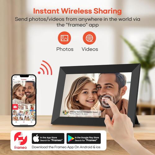 Frameo Size 10.1 Inch WiFi Digital Picture Frame with 32GB Memory, 1280 x 800 IPS Touch Screen Smart Electronic Photo Frame, Wall Mountable, Auto-Rotate, Share Photos/Videos Via Frameo App from Anywhere