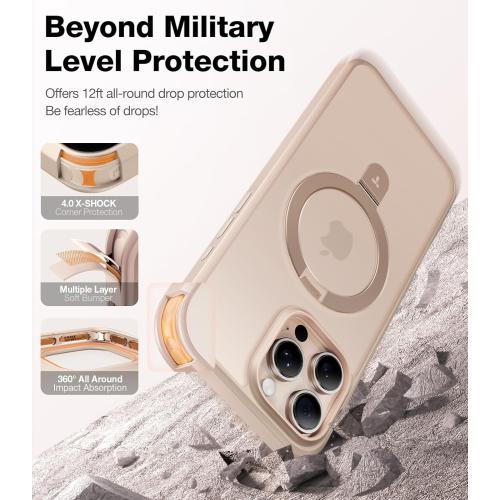 TORRAS Desert Titanium for iPhone 16 Pro Max Case, [Military Grade Drop Tested][Fit for MagSafe] [Built-in Stand] Translucent Slim Soft Edge Case for iPhone 16 Pro Max 6.9 2024, Rose Gold