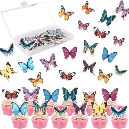 60 Pack Edible 3D Butterfly Cupcake Toppers Cute Realistic 3D Butterfly Cupcake Picks for Butterfly Theme Baby Shower Bridal Shower Boys Girls Birthday Cake Decorations Style 1