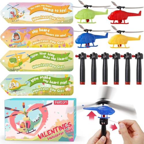 Feltom 12pc Valentines Day Cards for Kids School with Flying Airplanes Set, Party Favors for Kids, Valentine`s Day Gifts for Classroom Party, Valentines Day Gifts for Boys & Girls