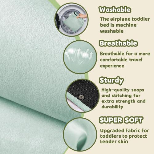 Toddler Airplane Bed, Airplane Seat Extender for Kids, Baby Travel Essentials, Green