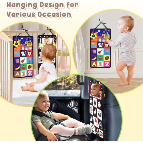 URMYWO Tummy Time Toy - Black and White High Contrast Baby Toys for Newborn - Baby Visual Stimulation Mirror - Montessori Sensory Crinkle Toy for Infant 0-3-6-12 Months - Shower Gift for Boy Girl