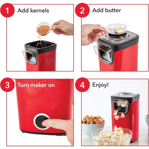 Dash Turbo Pop Popcorn Maker - Theater-Style Popcorn Machine - Comes with Measuring Cup & Butter-Melting Tray - Convenient, Space-Saving Design - 8 Cups, White