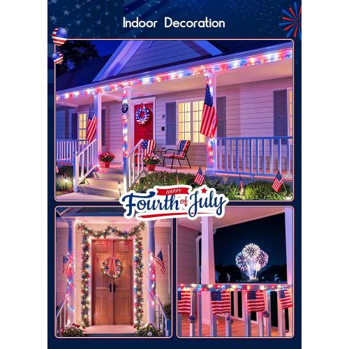 Minetom Red White Blue Lights Green Wire 100 Count 4th July Decoration | Patriotic Christmas Mini String Lights Waterproof for Indoor Outdoor Xmas Holiday Party Patio Independence Day Decoration
