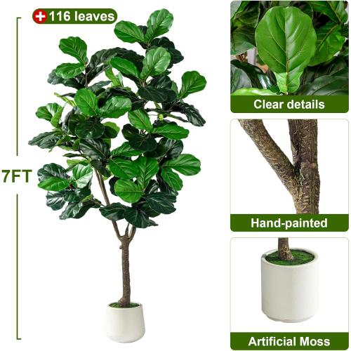 Large Artificial Trees with Pot Indoor Outdoor Realistic Floor Fake plantas Tall Faux Fiddle Leaf fig Tree for Home Living Room Bedroom Office Porch Outside Patio arboles artificiales para decoracion