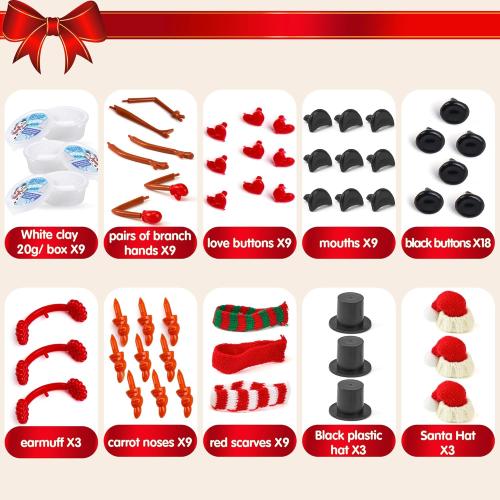 JOYIN Christmas Build a Snowman Craft Kit, 9 Pack Modeling Clay DIY Make a Snowman Kit for Christmas Arts and Craft Activities, Xmas Gift Stocking Stuffers for Kids, School Funny Toy Party Favor
