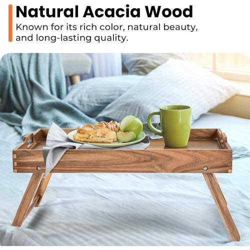 Extra Large Folding Bed Tray Table, 22’’ x 14’’ Acacia Wood Breakfast Tray, Food Serving Tray with Legs for Eating in Bed