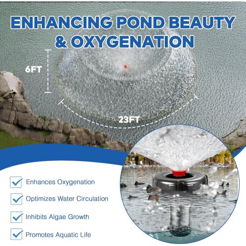 BLACK Pond Fountain Aerator, 1HP 15000 GPH Floating Fountain Pump with Timer & 100FT Cord, Stainless Steel Pond Jet System for Large Outdoor Ponds & Lakes
