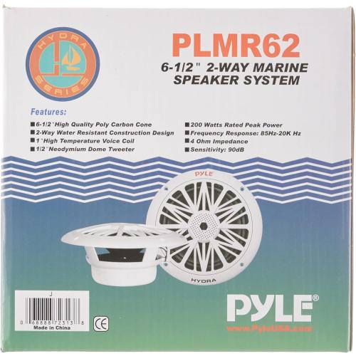 Pyle 6.5 Inch Dual Marine Speakers - 2 Way Waterproof and Weather Resistant Outdoor Audio Stereo Sound System with 200 Watt Power, Poly Carbon Cone and Butyl Rubber Surround - 1 Pair (White)