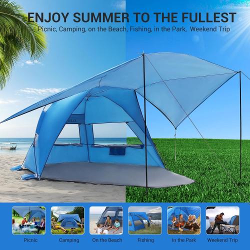 Elegear CumbreX™ Beach Tent with 360° Removable Canopy, 4-6 Person Pop Up Sun Shade Shelter, UPF 50  Automated Installation Double Silver Coating Portable Lightweight Beach Cabana for Beach/Outdoor