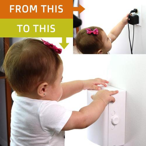 Outlet Cover BOX Baby Proofing (1-Pack) Patented Dual-Lock for Much Better Toddler Proofing, Easy Operation, Simple 3 Step Install with Included Screws. Provides Extra Space Inside for Plugs,Adapters