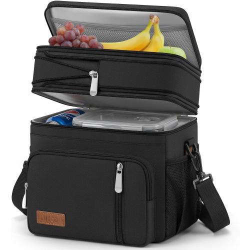 MIYCOO Lunch Bag & Lunch Box for Men Women, Double Deck & Leakproof | Insulated Soft Large Adult Camping Cooler bag for Work, Beach, Picnic, Travel (Black, 15L)