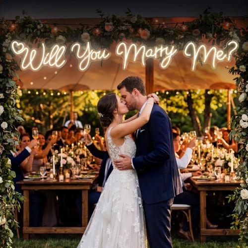 Will You Marry Me Neon Sign, Large 4-Piece LED Neon Light, 85.5 x 11.6 in | Wedding decorations - warm white light up sign - engagement proposal backdrop and wall decor - dimmable 4-piece split design