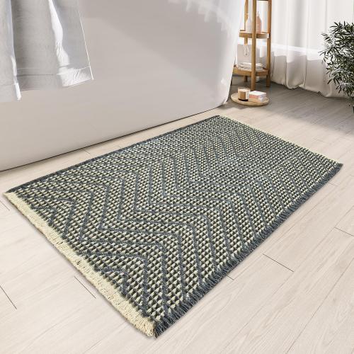 Bath Mats for Bathroom Non Slip,Waffle Luxury Bath Mat,Machine Washable Bath Mat for Shower,Ultra Soft Bathmat,Bluish Grey & Yellow,18*30