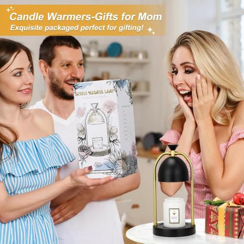 Hong-in Candle Warmer Lamp - with Timer & Dimmable, Cozy Birthday Gift for Women Mom, Modern Home Decor House Warming Gifts Wax Melt Warmer for Jar Candles with 2 Bulbs (Black)