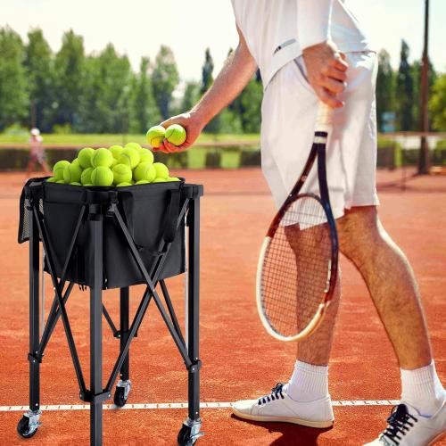 TOBWOLF Foldable Tennis Ball Hopper,Holds 160 Balls, Portable Tennis Ball Hopper with Wheels,Upgraded Large Capacity Pickleball Ball Holder for Baseball Softball Pickleball Training