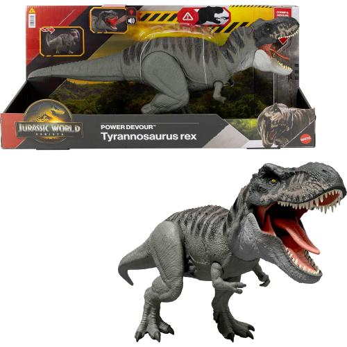 Mattel Jurassic World Rebirth Power Devour Tyrannosaurus Rex Dinosaur Figure with Tongue Activated Constant Chomp, Lights & Sounds, Digital Play