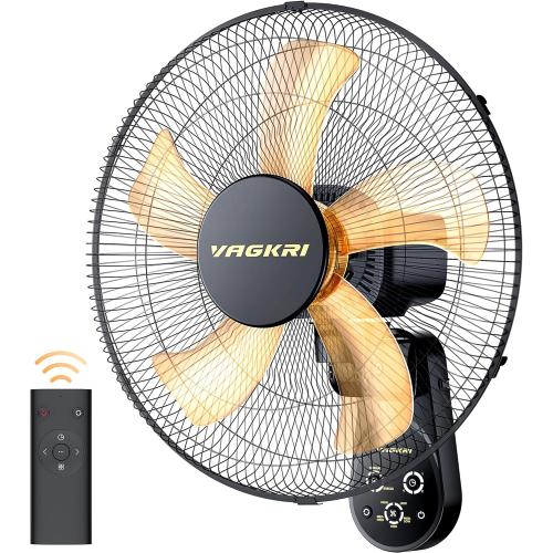 VAGKRI Wall Mount Fan, 16 Inch Wall Fans with 5 Blades, 5 Speeds, 8 Hour Timer, 90° Oscillating Quiet Fan with Remote for Home Office Bedroom Living Room Garage (Black)