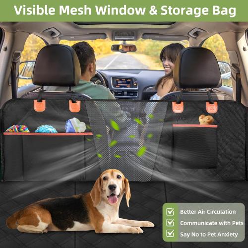 Back Seat Extender for Dogs - Extra 40% Space, Dog Car Seat Cover Hard Bottom Holds 400lbs, Waterproof Dog Hammock & Car Seat Cover with Mesh Window, Perfect Travel Bed for Cars, SUVs